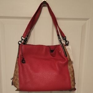 COACH Red and Brown Leather Shoulder Bag